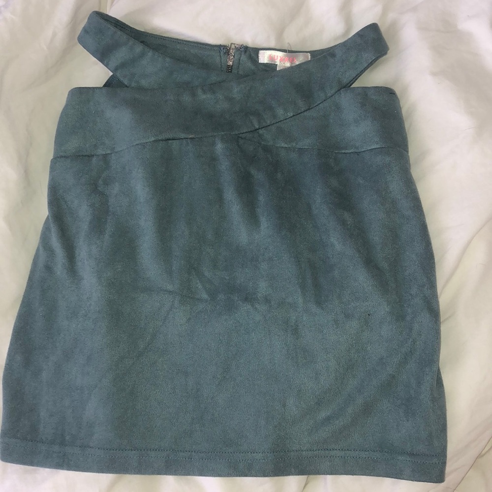 SUSHA MINI SKIRT BLUE SUEDE SIZE SMALL LUXXEL